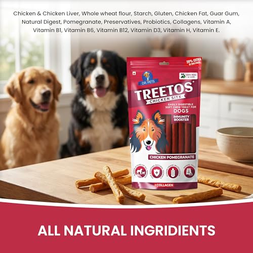 Dr. Pets Pack of 5 Chicken Pomegranate Dog Chew Sticks for Dental Stick, Calcium Bone and Chicken Dog Biscuits Healthy Treats and Training Snacks Long Lasting Chew Sticks for Small and Large Breed - Image 2