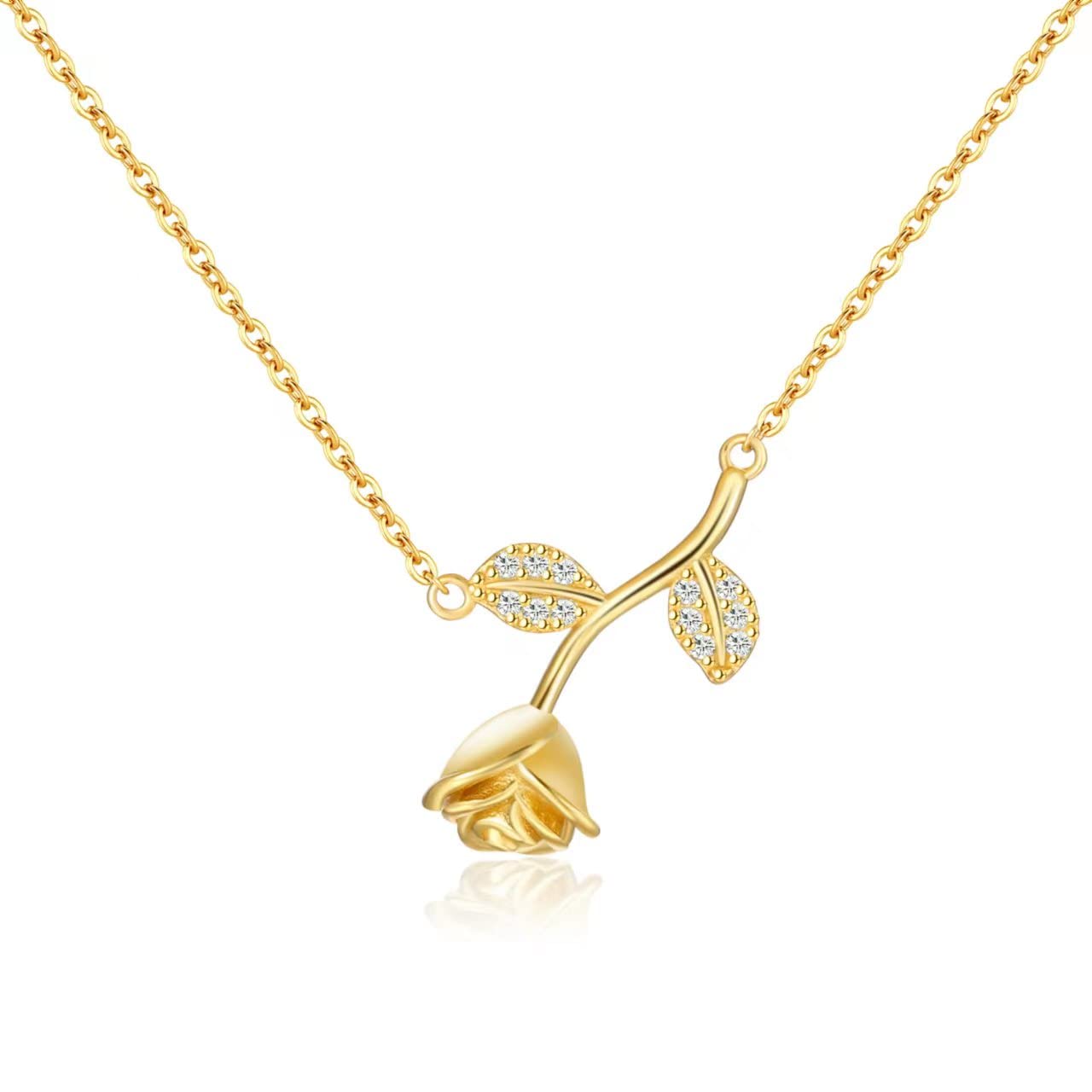 GenericLYLYMIMI Women's Necklace Gold Rose Necklace Sterling Silver Flower Pendant Necklace S925 Sterling Silver Necklace Gift for Girl's Wife Girlfriend 40cm+6cm