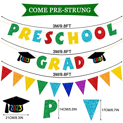Jozon Colorful Glittery Preschool Grad Banner And Pennant Banner For Kids 2023 Graduation Preschool Congrats Grad Banner Garland 2023 Preschool Graduate Party Decorations For Indoor Outdoor Mantle #TOP1
