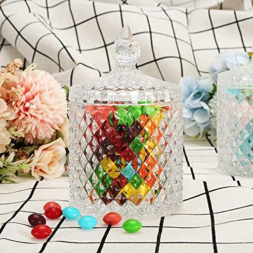 Grandi Glass Storage Jar with Lid, Crystal Container Jars ideal for Candy Sweet Dishes Jewellery Sugar, Interior Home Decor, Can Biscuit Barrel Box 300ml
