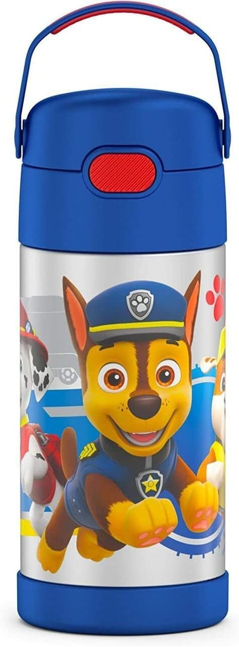 THERMOS FUNTAINER Water Bottle with Straw - 12 Ounce - Kids Stainless Steel Vacuum Insulated Water Bottle with Lid, Paw Patrol