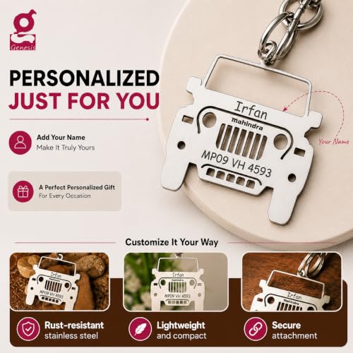 Image of Personalized Stainless Steel Key Chain /Key Ring | Durable, Compatible with All Models | Customized Car Number Plate | Ideal Gift for Him (Silver)