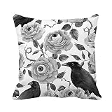 Tirar una Cubierta de Almohada Acuarela Halloween patrón de Halloween Rosas Rojas Globos oculares y Negro 18x18 Pulgadas Funda de Almohada casera Decorativa Cuadrada Caja de Almohada cojín
