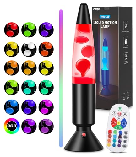 PHEJIE 36cm RGB Lavalampe mit Fernbedienung Automatischer Farbwechsel Nachtlicht für Kinderzimmer, Büro, Wohnzimmer Deko, Retro Lampe Geschenk für Kinder & Erwachsene (17 Farben)