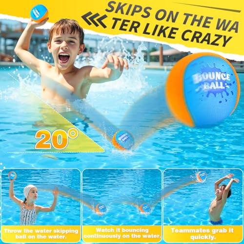 Bambilo Water Skipping Pool Balls - 2 Pack Skip Ball for Kids & Adults, Outdoor Water Toys for Pool Lake & Beach, Fun Bouncing Ball Game for Family, Teen Boy & Girl Must Haves
