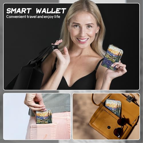 Image of Cute Credit Card Holder with Zipper, Stained Glass Lavender RFID-Blocking Card Case Small Wallet for Women Men, Multi-slot Card Organizer Case Travel Accordion Wallet