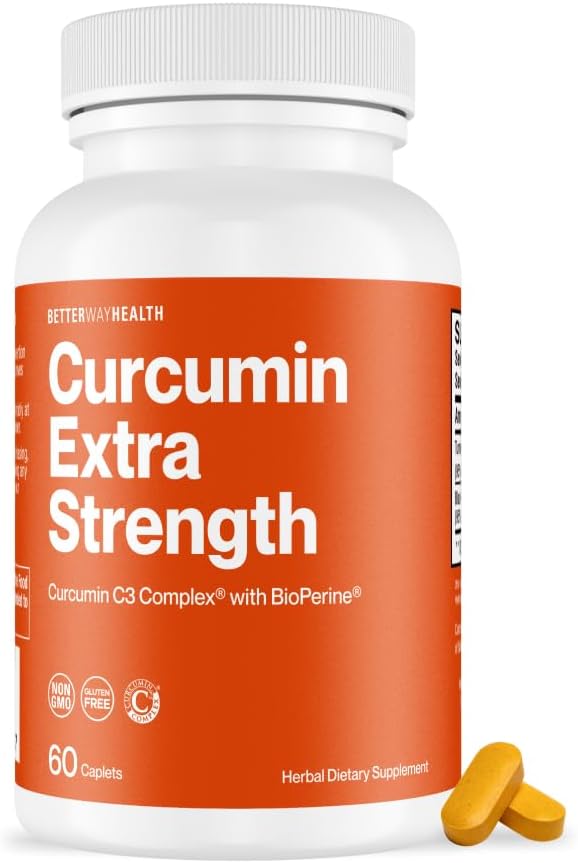 Better Way Health™ Turmeric Curcumin C3 Complex - 1000mg Curcumin C3® with BioPerine® – High Absorption Joint Support – 60 Caplets