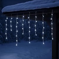 Vista 9 de YASENN Guirnalda de luces de carámbano de 100 LED de 9.9 pies, 8 modos de iluminación con temporizador, enchufe de hadas conectable para pared