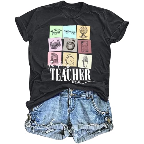 Teacher Shirts for Women in My Teacher Era Shirt Kindergarten Teacher Graphic Tee Casual Teaching Life Shirts