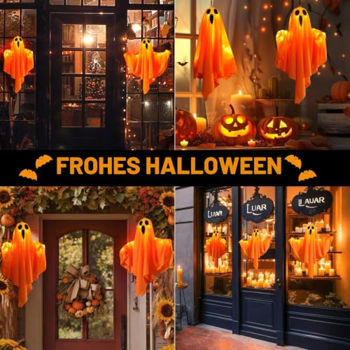CNMTCCO 4 Stück Halloween Hängende Gespenster mit LED Lichtern, Dekorationen für Party, Terrassentür, Fenster, Baum, Veranda, Haus, Rasen… – Ansicht 6