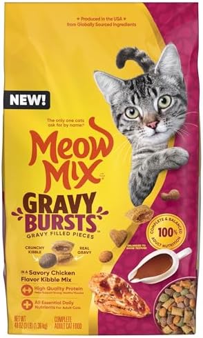 Meow Mix Gravy Bursts Dry Cat Food, Chicken, 3 LB Bag Meow Mix Gravy Bursts Dry Cat Food, Chicken, 3 LB Bag