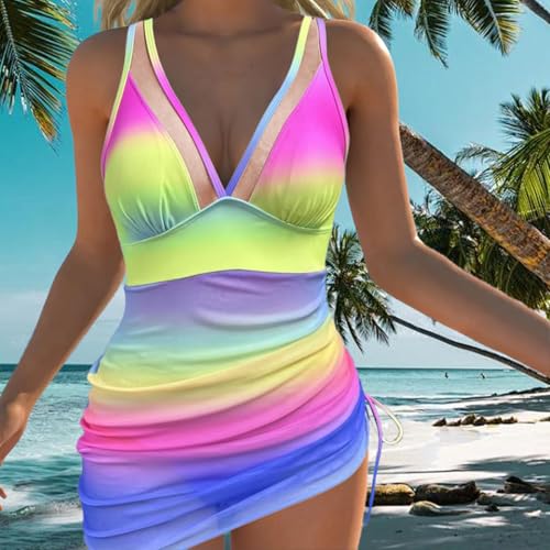 Women's Sexy One Piece Swim Dress Deep V Neck Tummy Control Sheer Swimsuits Sarong Wraps Bathing Suit Bikini4