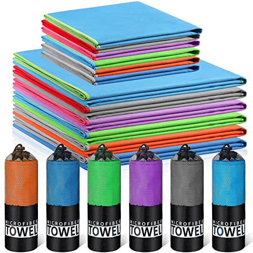 Moukeren 12 Pack Microfiber Towel Quick Drying Towel Ultra Compact Travel Towel Lightweight Soft Sports Towel For Camping, Yoga, Swimming, Sports And Beach, 2 Sizes, 24 X 12 Inch And 30 X 60 Inch #TOP24