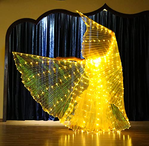 Showyou Carnival Halloween Shows 360-Degrees Luminous Led Belly Dance Isis Wings Belly Dance Costume Prop With Sticks(Orange) #TOP1