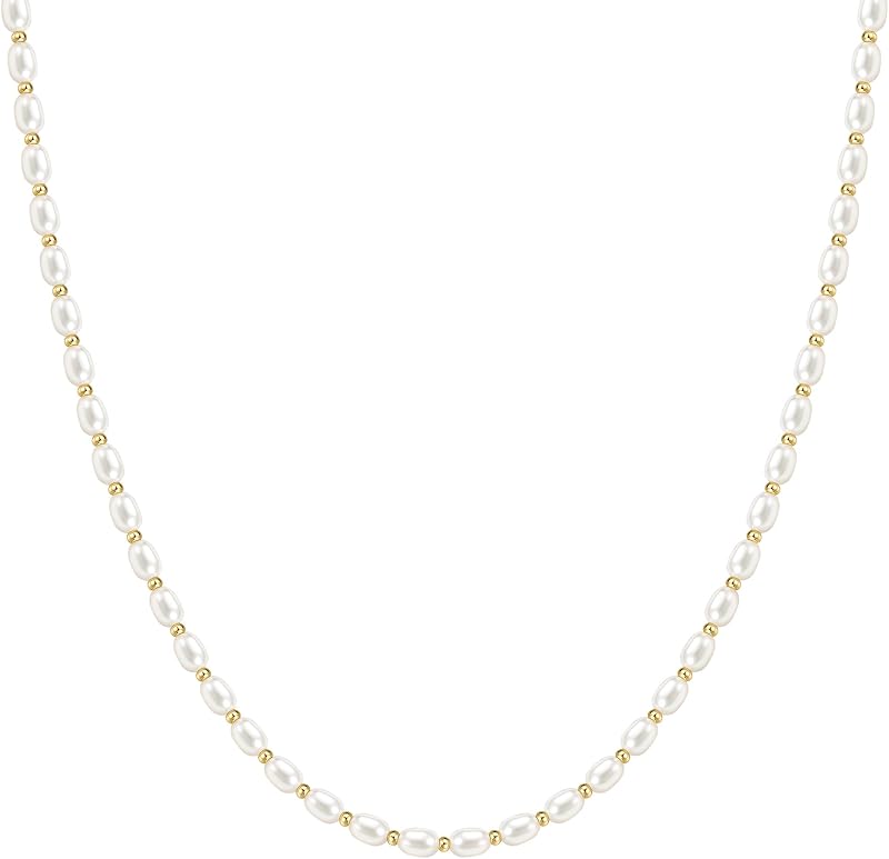 Pearl Necklaces for Women Dainty Beaded Choker Strand Necklace 3-4MM