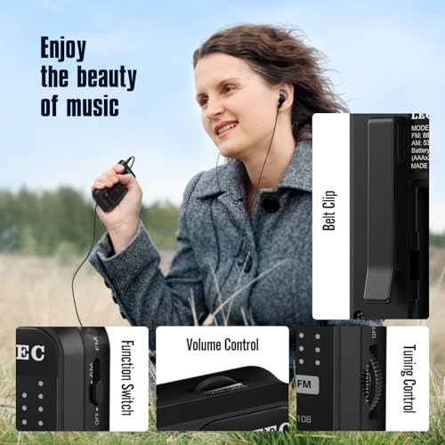 LEOTEC Portable Radio AM FM,Small Pocket Radios,Stereo Sound with Earphones,2 AAA Battery Operated for Indoor,Outdoor Walking,Jogging,Gym,Camping