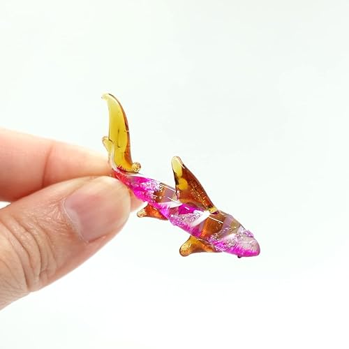 Miniatura 9 de Micro figuras diminutas de tiburón, arte de vidrio soplado a mano, animales marinos, regalo coleccionable para decoración del hogar (rosa ámbar)