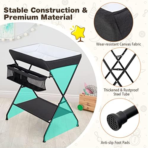 Maxmass Folding Baby Changing Table, Infant Bath Message Unit with Storage Rack, Newborn Care Station for 0-12 Months (Black)