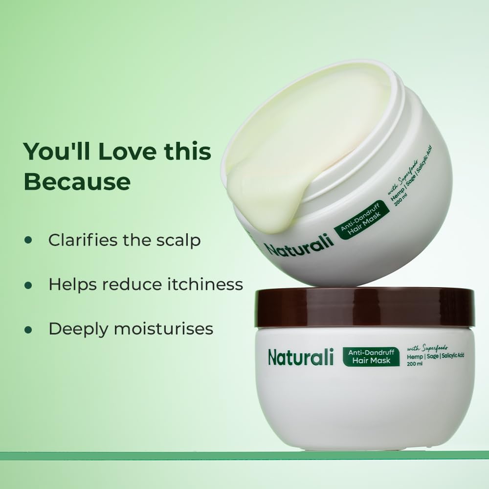 Anti-Dandruff Hair Mask With Sage & Salicylic Acid | Clarifies Scalp | Reduces Itchiness | Deeply Moisturises | Paraben & Mineral Oil Free | 200ml