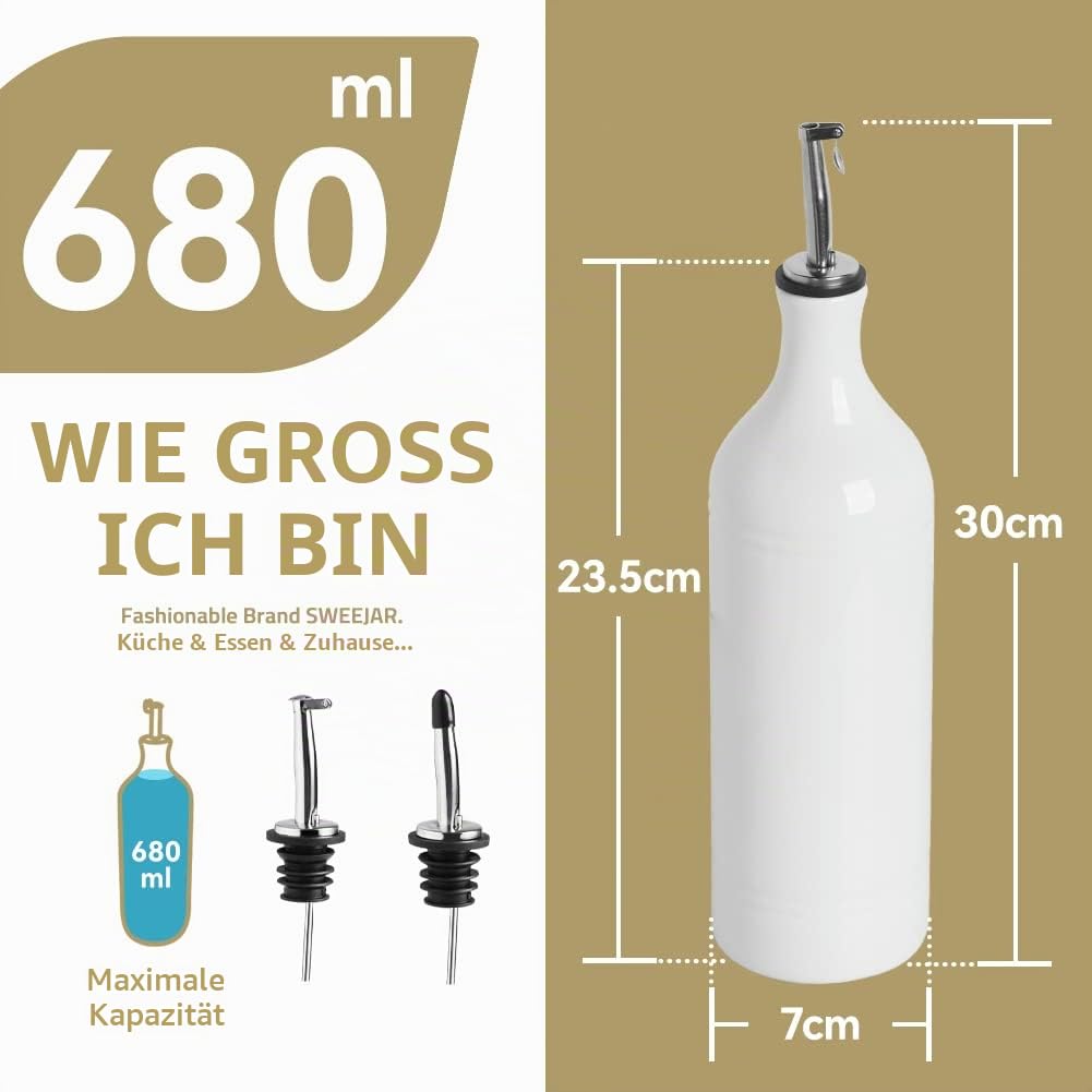 Sweejar Home Große Keramik-Olivenölspenderflasche, blickdichte Öl-Menage schützt Öl, um Oxidation zu reduzieren, geeignet für die Lagerung von Öl, Essig und anderen Flüssigkeiten, 680 ml (Nebelblau)