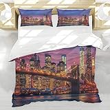 BEDNRY Juego de Ropa de Cama,Nueva York NYC Que Nunca Duerme Reflexiones sobre Manhattan East River City Imagen Photo Print,1 Funda Nórdica 220x240cm y 2 Funda de Almohada