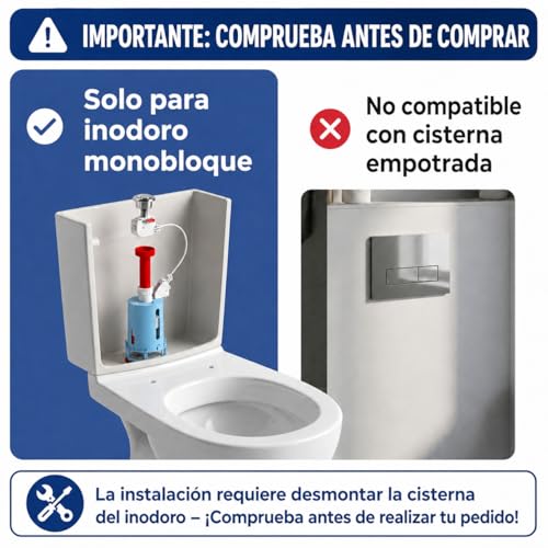 Miniatura 3 de Yossee Descargador Cisterna Universal, Mecanismo De Descarga Cisterna Wc, Doble Descarga 3 6 L, Con Cable Y Doble Pulsador Cromados