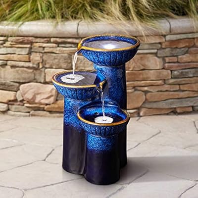 John Timberland 3 Bowl Modern Outdoor Floor Water Fountain with Light LED 26 3/4" High Cascading Column for Yard Garden Patio Deck