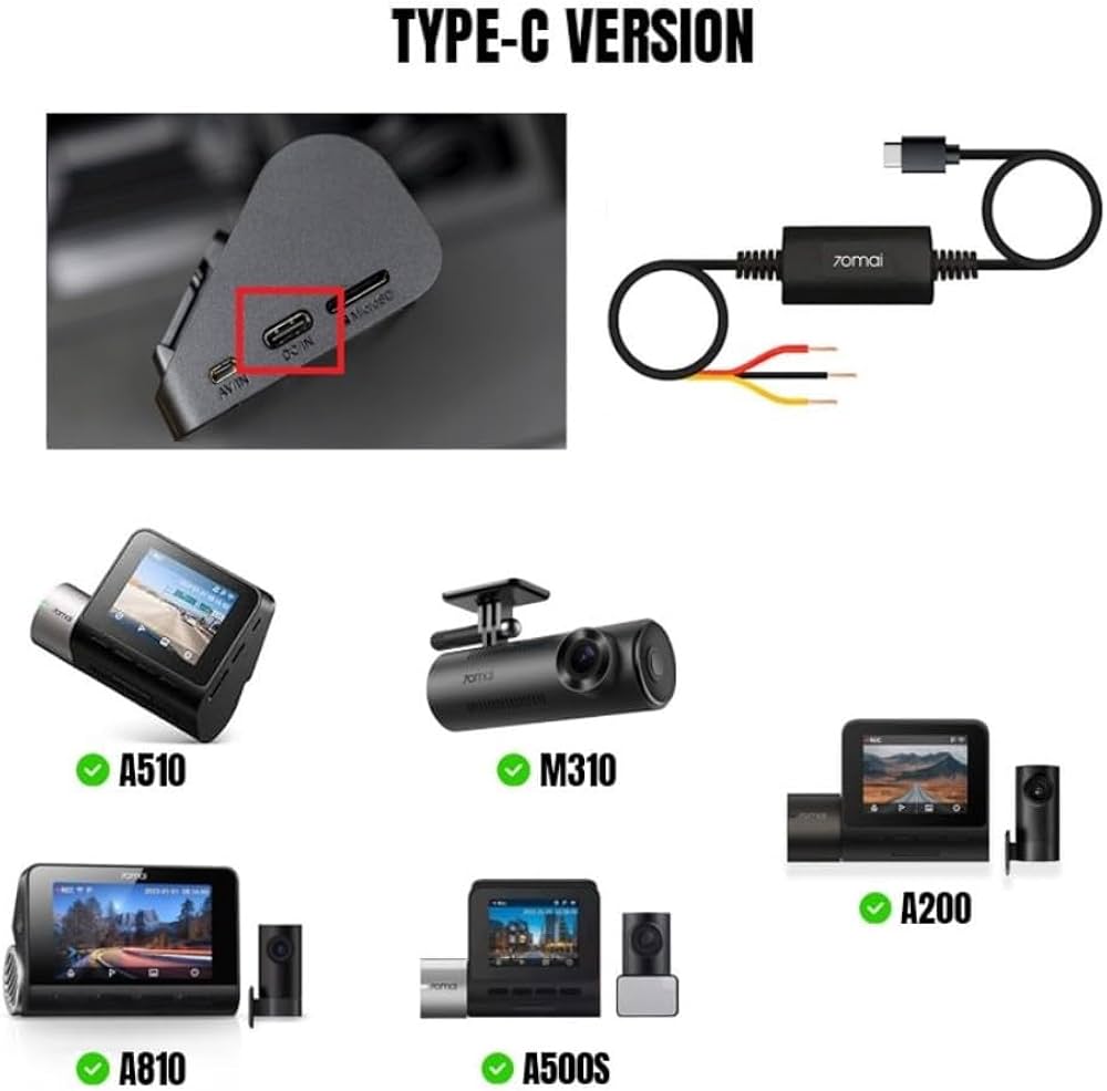 70mai Dash Cam Omni128G +Hardwire Kitセット for 70mai Hardwire Kit UP04 Parking Surveillance Cable for
