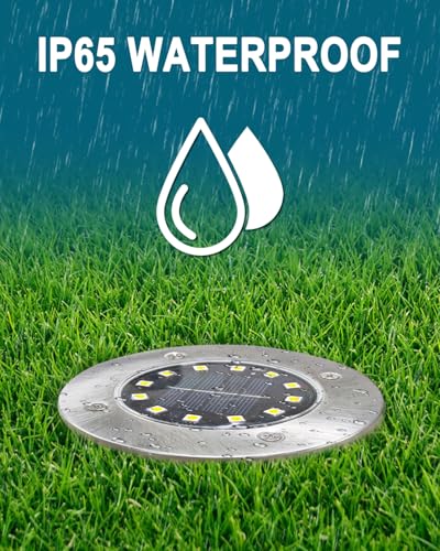 Bowfar Solar Lights Outdoor Garden, 12 LEDs Solar Ground Lights IP65 Waterproof Warm White Decking Lights - Image 4