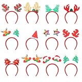 Amariver Christmas Holiday Headbands Set, Festive Party Hair Accessories with Reindeer Antlers, Santa Hat, Christmas Tree Designs, 12 Pack