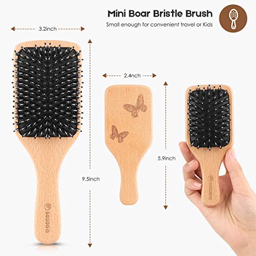 Hair Brush, 2 Pack Boar Bristle Paddle Hairbrush For Women Men Kids Reducing Frizzy, No More Tangle, Small Travel Brush Tail Comb & Giftbox Included #TOP2
