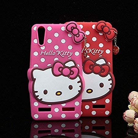 Image of ClickAway Hello Kitty Case for Lenovo A6000 /A6000 Plus |3D Soft Cute Cover for Girls /Women |Silicone Rubber Back Cover with Pendant-Baby Pink /Pink (Please Check Your Phone Model Before Buying