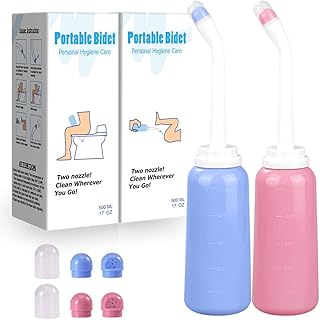 2PCS Handheld Personal Bidet Bottle, Bottle for Gentle Postpartum Care and Cleansing, Feminine Care Perineum Cleansing, 500Ml Portable Bidet Travel Bidet (Pink+Blue), Resistant to 100ºC, Bonus Bag.