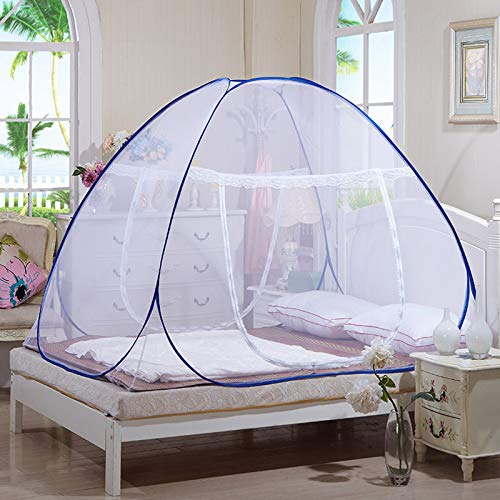 Moustiquaire camping pliable et rideau de lit double porte bleu - 2