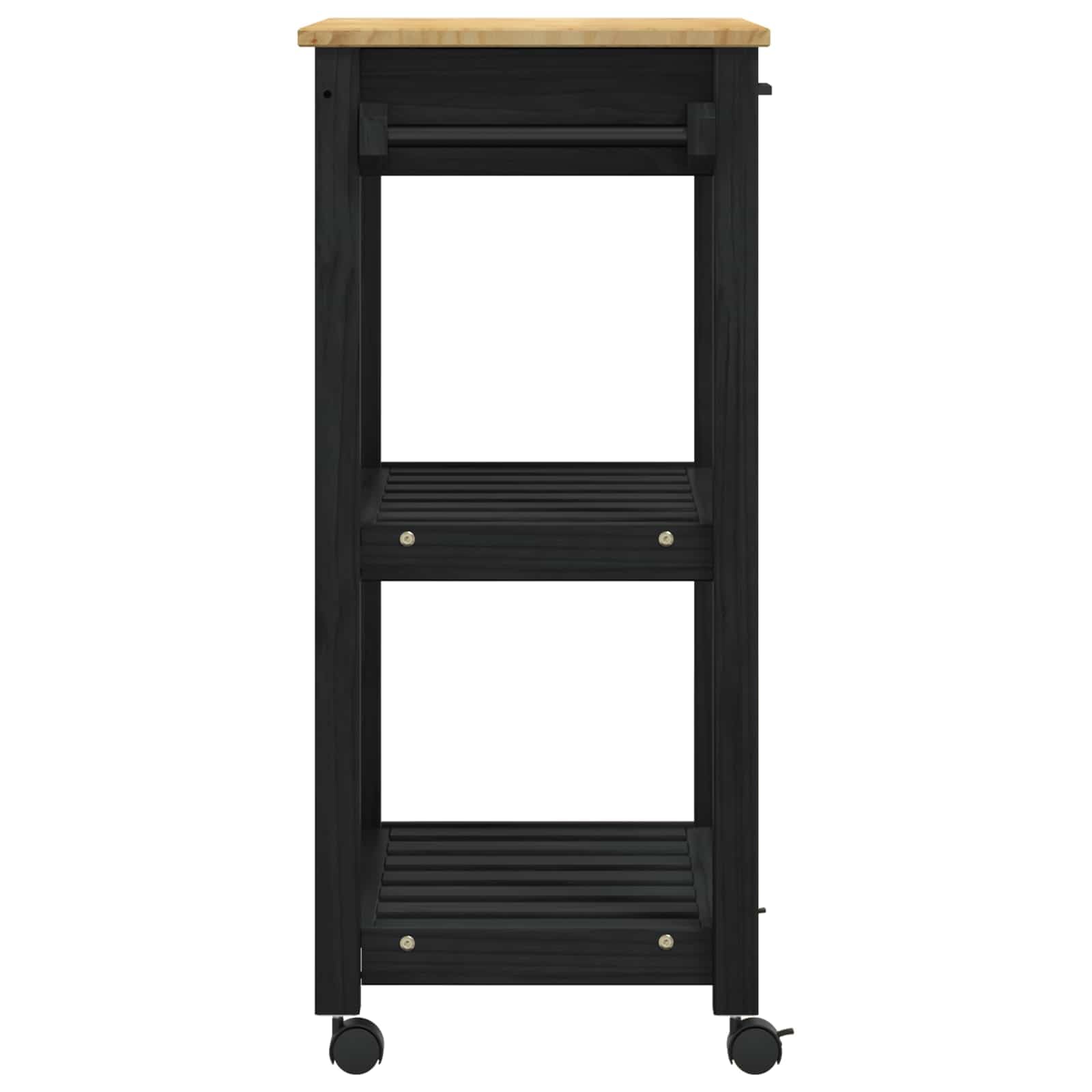 Küchentrolley Monza Schwarz Massivholz Kiefer 60 x 40 x 88,5 cm mit Regal Schublade Vier 360° Rollen für Küchenorganisation und Mobile Arbeitsfläche