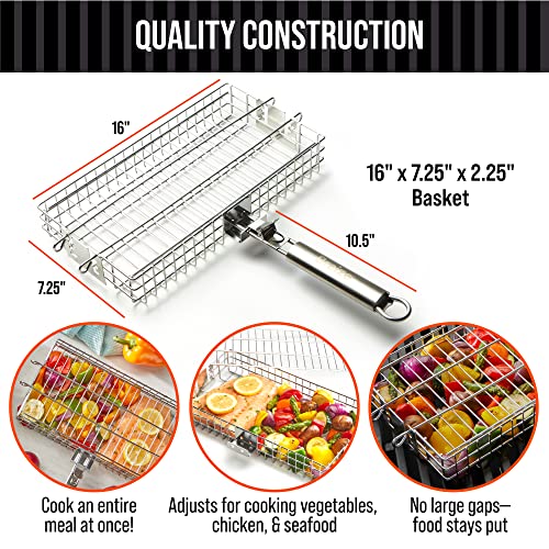 Adjustable Grill Basket With Removable Handle - Grill Baskets For Outdoor Grill Bbq Accessories .Grill Nets, Grilling Accessories. Grill Basket For Veggies, Grilling Baskets For Outdoor Grilling, Fish Grilling Rack For Grill, Fish Grill Basket Braize #TOP2