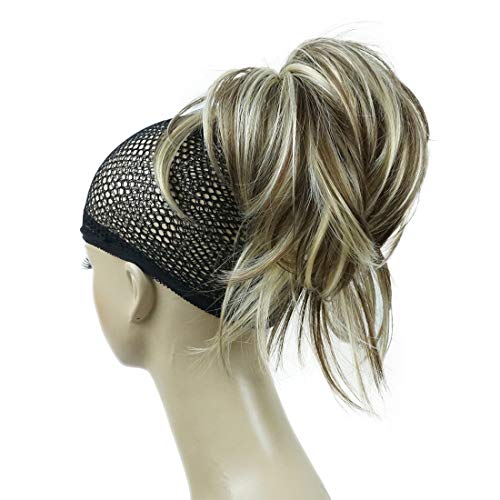 Lydell Adjustable Messy Style Ponytail Hair Extension Synthetic Hairpiece with Jaw Claw Amazing Shape For You AB461 Brown Highlighted