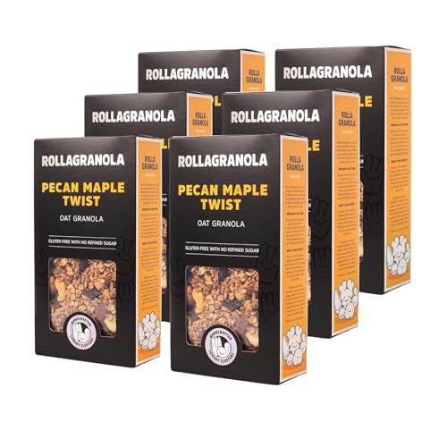 Rollagranola - Pecan Maple Twist Oat Granola - 6 x 400g Pack. 100% Natural, Made With Gluten Free Oats. Suitable For A Vegan Diet With No Added Sugar. Handcrafted In The UK - 400g Pack of 6