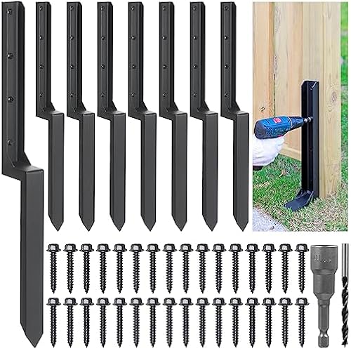 Heavy Duty Steel Fence Post Repair Stakes, Fence Post Anchor Ground Spike, for Repair Tilted/Broken Wood (8 Pack/Black