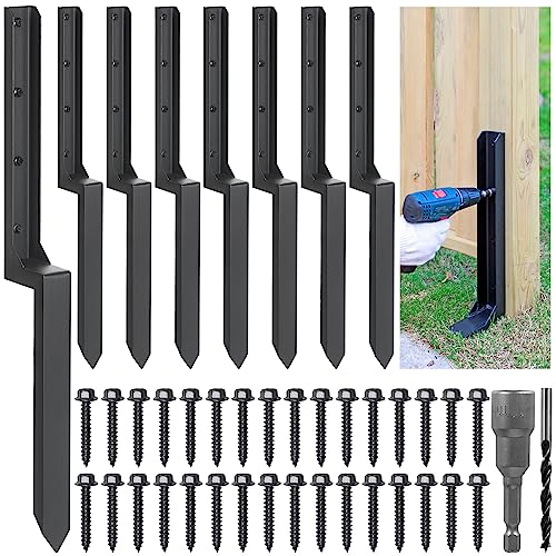 Epcee Heavy Duty Steel Fence Post Repair Stakes, Fence Post Anchor Ground Spike, for Repair Tilted/Broken Wood (8 Pack/Black by Epcee - Used condition - US$122.91