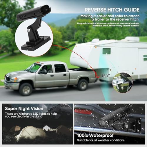Image of RV Backup Camera with Magnet Stickers, 150 Wide Angle Reverse Hitch Camera, Night Vision for Car RV Truck Trailer Home