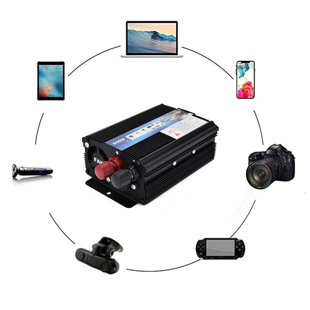 inversor 500W / convertidor de Voltaje DC 12V / 24V a AC 110V 230V / inversor de Coche con Toma de Corriente Europea y Conexiones USB, 24Vto110V