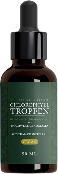 hellonutrition chlorophyll drops high dose from alfalfa natural plant extract elixir vegan - the green wonder for men and women - 50 ml