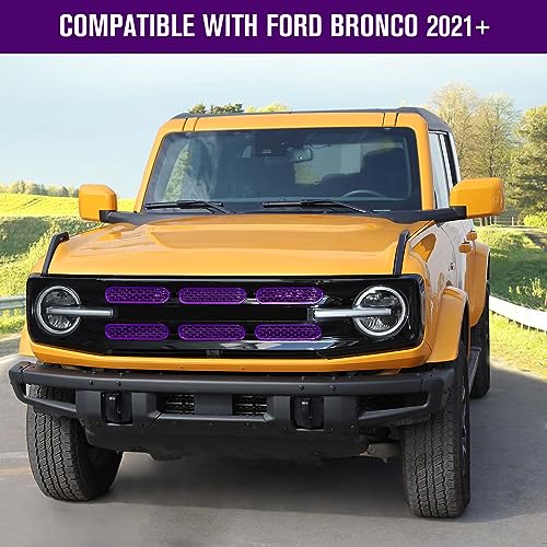 Image of Jimen Compatible with Ford Bronco 2021-2023, 6PCS Front Grille Inserts Mesh Grill Cover Exterior Trim Accessories (Purple)