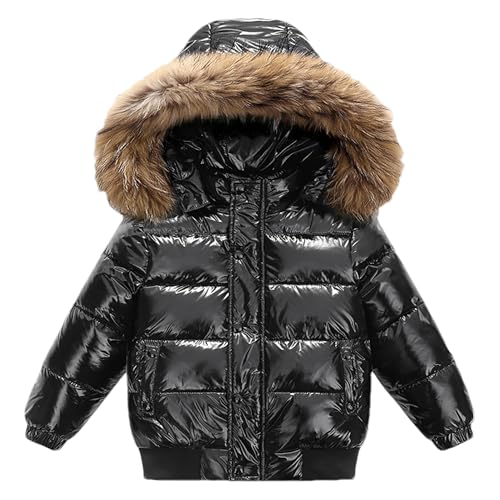 amropi Girls Kids Down Coat Hooded Waterproof Jacket Winter Overcoat Outerwear with Detachable Fur Hood Black,11-12 Years