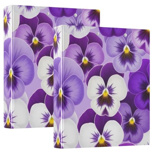 Classeur 3 anneaux violet imprimé fleur de pensée avec poches internes