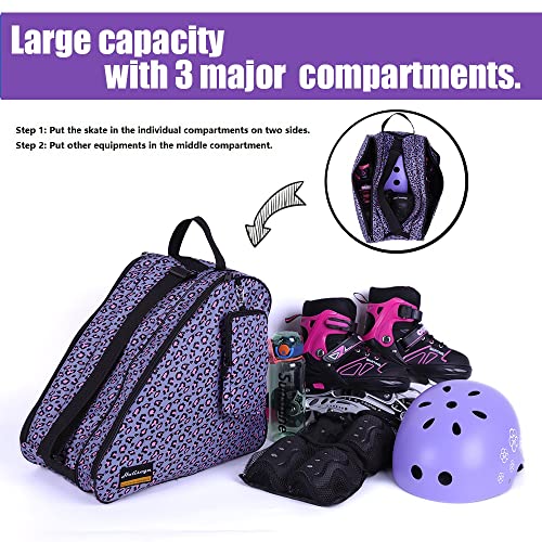 Holisogn Ice, Inline and Roller Skate Bag, Premium and Fashion Bags for child, kids, teenager, adult (Leopard Violet HLS012)