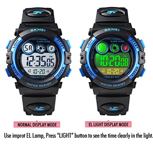 Fizili Kids Watch Digital Sport Waterproof Boys Girls Watch Outdoor 12/24 H Alarm Backlight Stopwatch Military Child Wristwatch For 3-15 Year Old Black Blue (1451) #TOP5