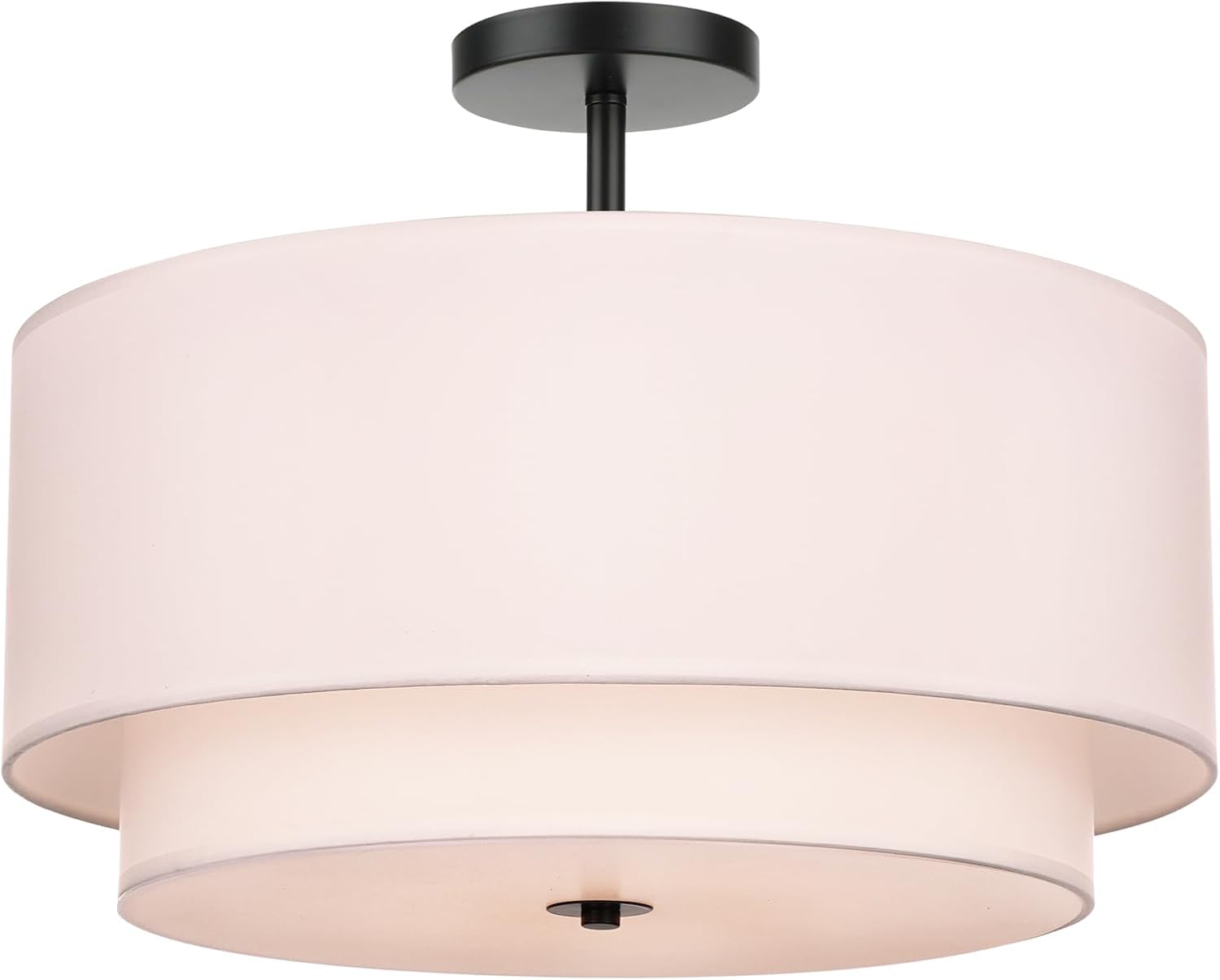 FRIDEKO HOME Ceiling Light Fixture-17.7 inch Light Fixtures Ceiling Mount with 2-Layer Fabric Shade Drum Ceiling Lights for Living Room Kitchen Foyer Hallway White 17.7 inches