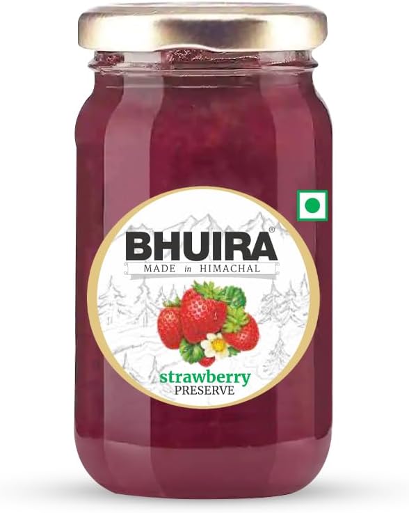 Bhuira Strawberry Preserve - 470g | All Natural Jam - No Added Preservatives, Artificial Colors | Handmade Himachal Vegan Spread | Breakfast Dessert | Healthy Snack | Guilt-Free